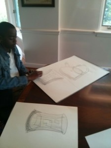 Haroun trying his hand at drawing